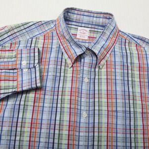 Brooks Brothers Shirt Mens XL Blue Plaid Button Down Long Sleeve Regular Fit